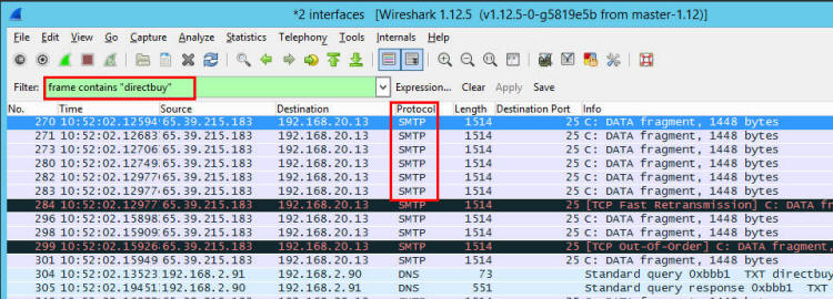 how to find the mail server in a wireshark packet capture