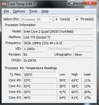 Core2 Quad Q9550 Core Temperatures - Cooler Master