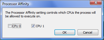 Task Manager Set Process Affinity Screen
