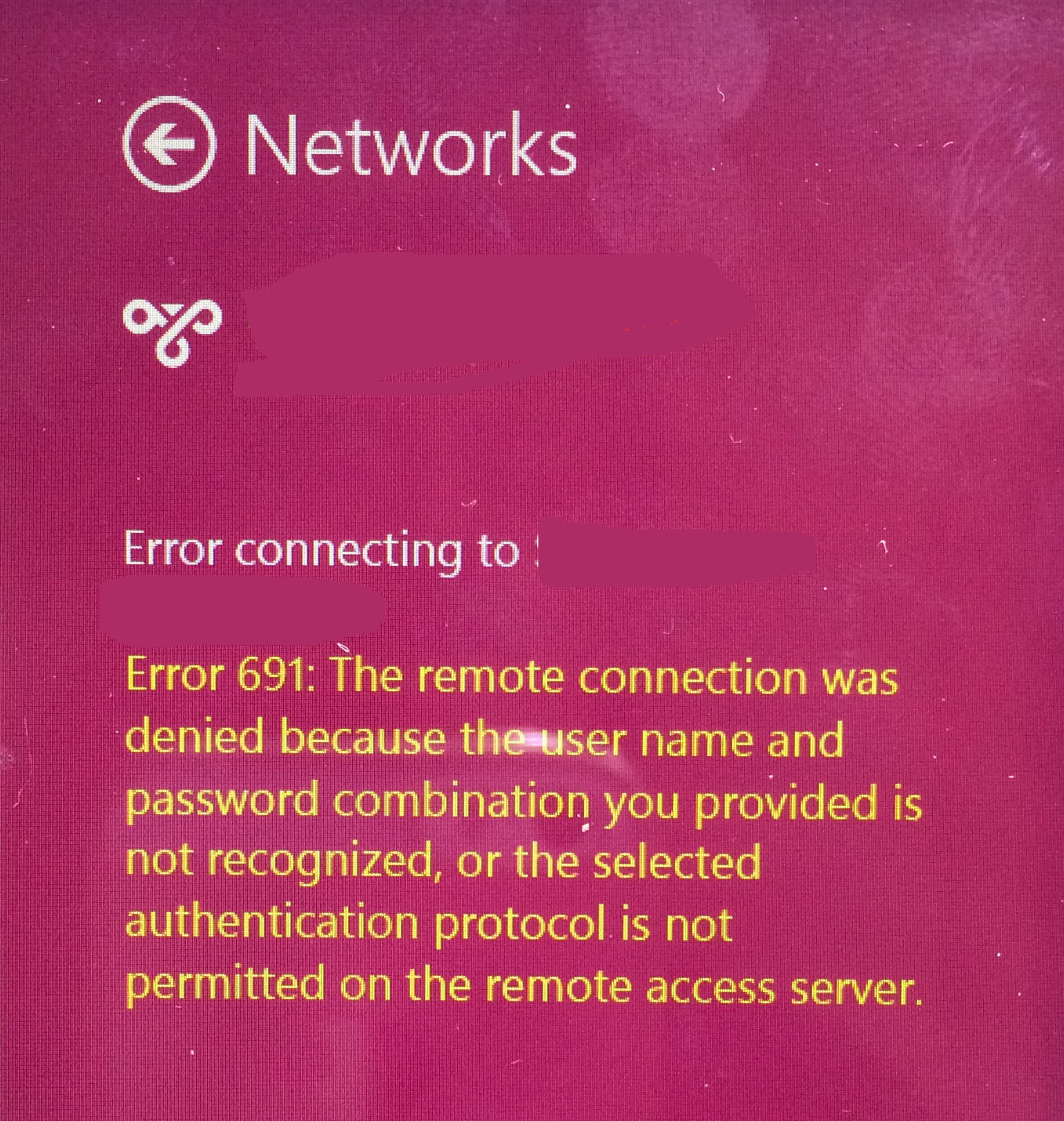vpn connection 691 error