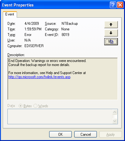 NTBackup Event ID 8019