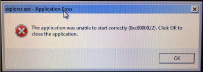 explorer.exe application error 0xc0000022
