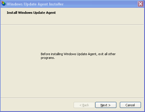 Windows Update Agent install screen